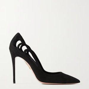Aquazzura Fenix 105 Black Suede Cutout Pumps Stiletto Heels Sz 37 Fit US…